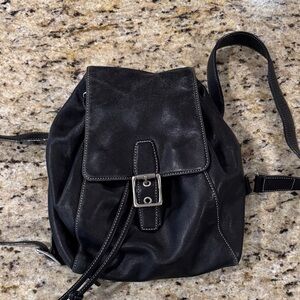 Vintage Coach Black Leather Backpack Purse